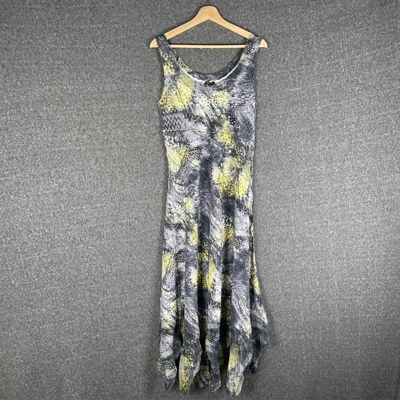 Komarov Abstract Print Midi Dress Smoky Boho Edgy Grunge Asymmetrical Artsy M - Picture 2 of 12